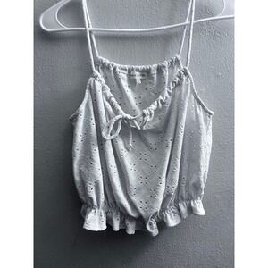 Heart Hips White Eyelet Tank Top Tie Front Sleeveless Blouse Medium‎
